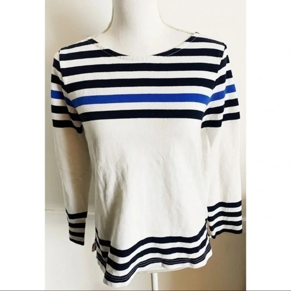 J. Crew • White Blue Striped Nautical Sailor Top